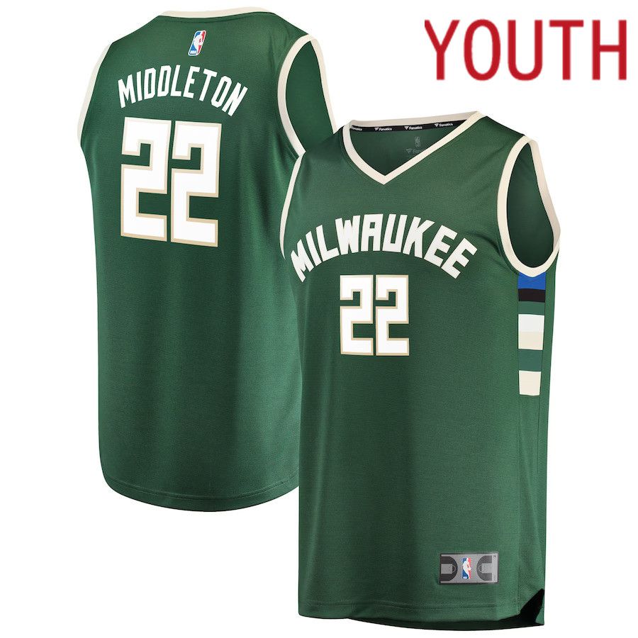 Youth Milwaukee Bucks #22 Khris Middleton Fanatics Branded Hunter Green Fast Break Player NBA Jersey->milwaukee bucks->NBA Jersey